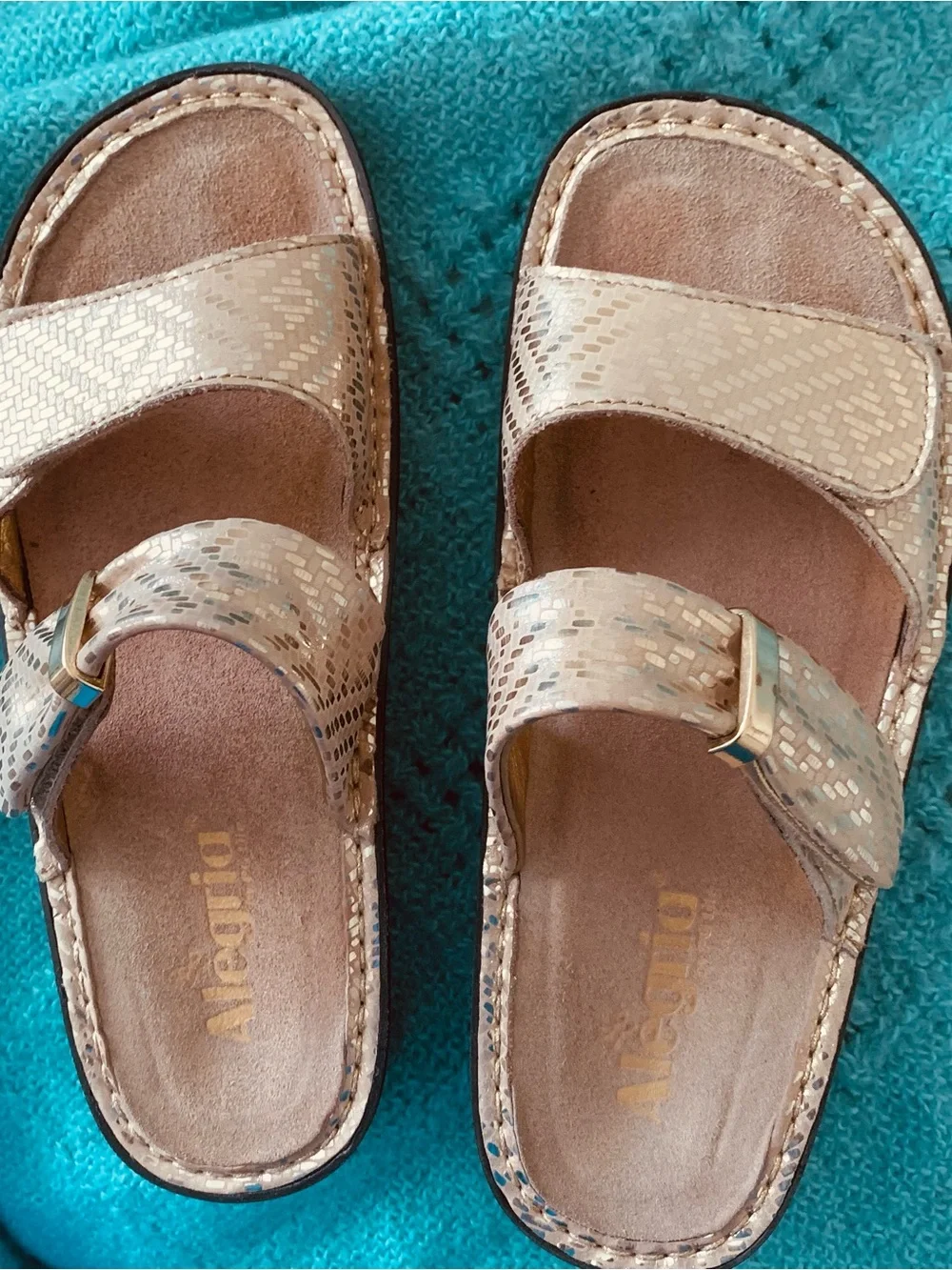 Alegria  Gold Genuine Leather &Insole Slip On Sandals Size 7
